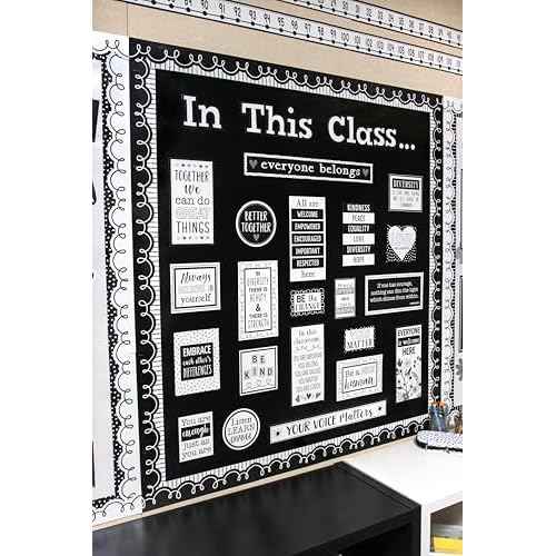 Teacher Created Resources Black with White Squiggles Die-Cut Rolled Border Trim - 50ft - Decorate Bulletin Boards, Walls, Desks, Windows, Doors, Lockers, Schools, Classrooms, Homeschool & Offices