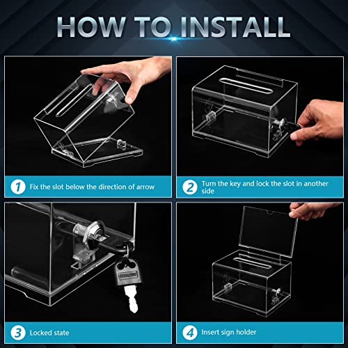 KYODOLED Clear Acrylic Donation & Raffle Box with Lock & Sign Holder 6.2x4.6in