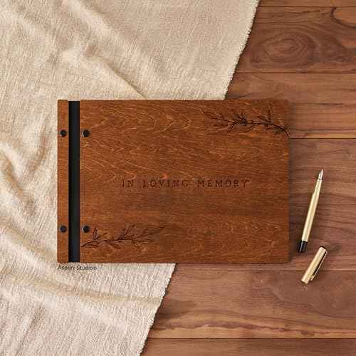 Funeral Guest Book in Loving Memory Funeral Guest Book for Memorial Funeral Service by AspenStudio with Wood Cover Signing Book for Funeral