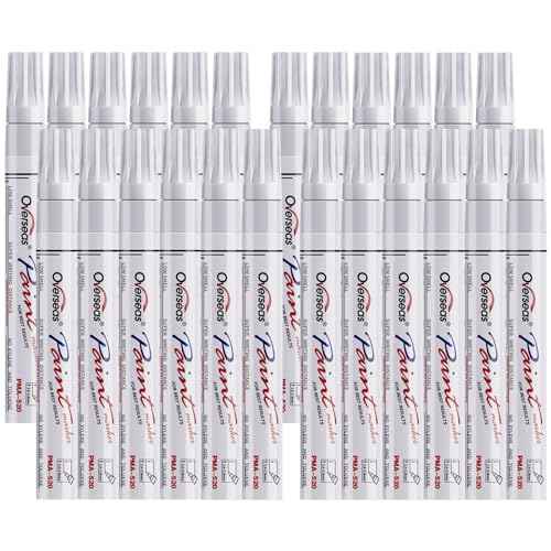 Overseas White Paint Pens Permanent Markers 24 Pcs, Oil Based Paint Markers Set, Quick Drying, Waterproof, Medium Tip Marker Pens for Metal, Rock, Wood, Plastic, Canvas, Glass, Stone, Rubber, Paper