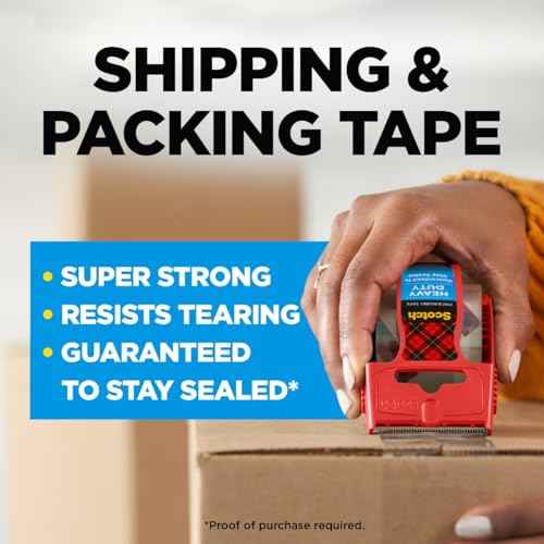 Scotch Heavy Duty Packaging Tape 12 Rolls (1.88" x 22.2 yd, 1.5" Core) - Clear Packing Tape with Dispensers, Strong Adhesive for Shipping, Moving & Mailing, Durable Easy-Unwind Design
