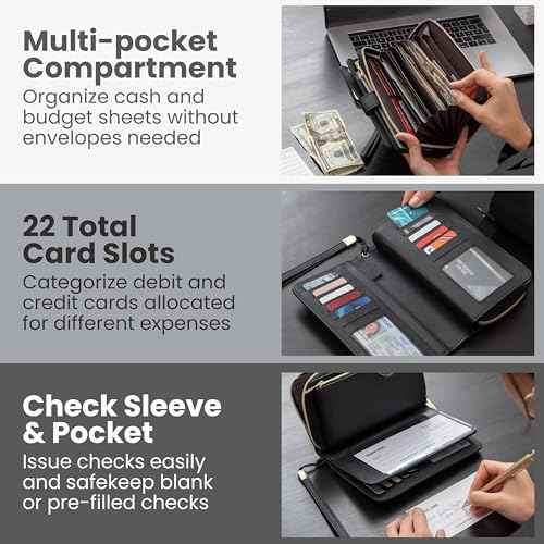 Multi-flap Budget Wallet for Cash Stuffing, Card, Check -Simplified Cash Envelope Wallet System for Budgeting W/ Budget Tracker Sheets, RFID Blocking Leather Wallets For Women, Money Organizer Holder