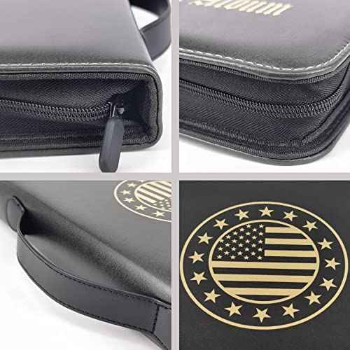 120 Pockets Challenge Coin Display Album Large Military Coin Collection Holder, Leather Storage Book with Zipper and Handle for Gold Silver Dollars, Pennies, Quarters, Stamps Collection