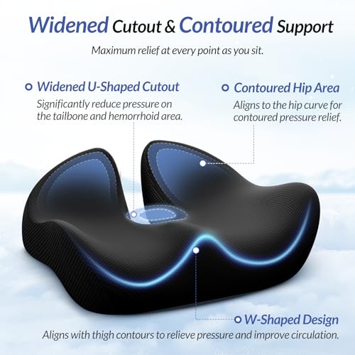 Donut Tailbone Pillow 6-Inch Memory Foam Sedentary Cushion for Sciatica & Postpartum Relief