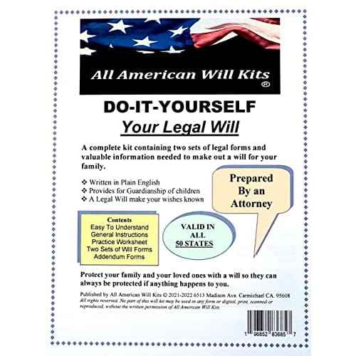 Do-It-Yourself Legal Will Kit ? Come with Two Sets ? No Printing ? No Downloading - No CD is Required - Prepared by an Attorney - Valid in All 50 States., Multicolor