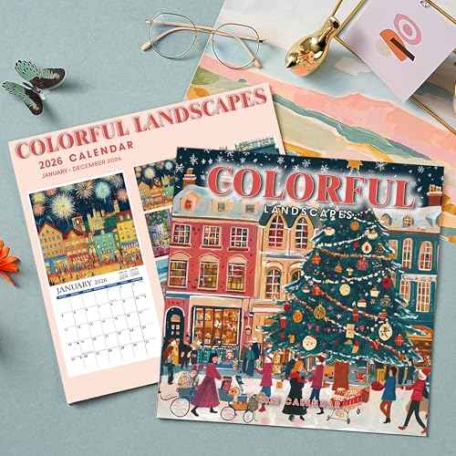 2026 Calendar - 2026 Wall Calendar 12 months from Jan. 2026 - Dec. 2026, 12" x 24" (Open), Colorful Landscapes Wall Calendar with Thick Paper & Marked Holidays