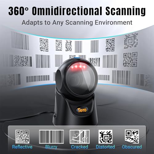 Tera 9700 Hands-Free 2D Barcode Scanner Black USB Desktop Omnidirectional