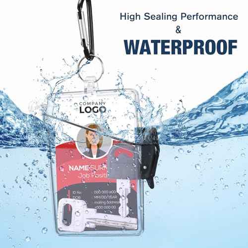 16 Pack Waterproof ID Badge Holder Case Waterproof Clear Vertical ID Card Holder with Lanyard Carabiner and Keychain