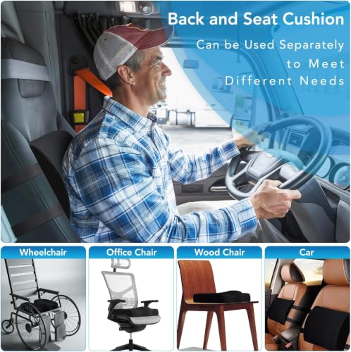 Large Memory Foam Seat Cushion & Lumbar Support for Office Chair with Adjustable Strap