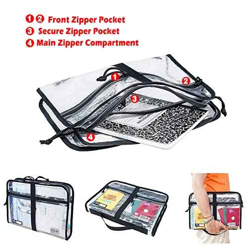 Rough Enough Plastic File Folder Clear Document Bag Organizer Art Portfolio Case with Zipper Compartment for A4 Paper Student Teacher School Supplies College Office Stationary Travel Waterproof