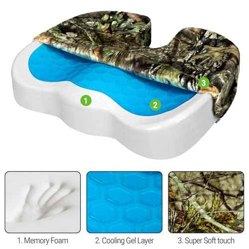 Gel Seat Cushion for Car Office - Memory Foam Pain Relief Chair Pillow Cushions - Tailbone Sciatica Coccyx Butt Lumbar Support Pad for Sitting Driving Traveling, Velvet, Mossy Oak