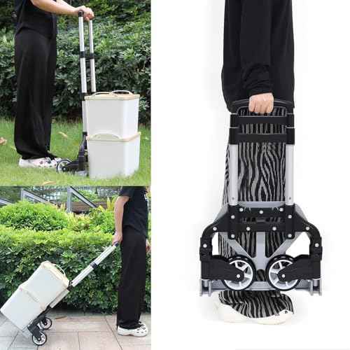 Folding Hand Truck Aluminum Portable Folding Hand Cart 180lbs Capacity Hand Cart and Dolly Ideal for Home, Auto, Office,Travel Use,Black