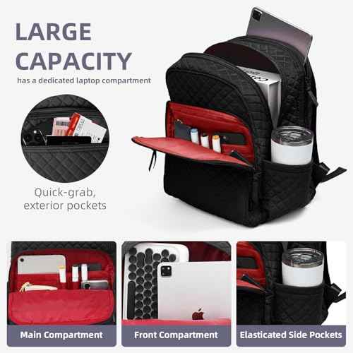 Backpack for Women,College Backpack,Quilted Casual Daypack,Waterproof Bookbag for 17Inch Laptop