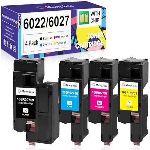 4-Pack Remanufactured 6022 Toner Cartridge Replacement for 106R02759 (Black)/106R02756 (Cyan)/106R02757 (Magenta)/106R02758 (Yellow) for Phaser 6020/6022 & WorkCentre 6025/6027 Printer