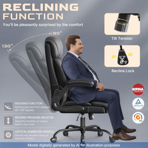 Cyzena Office Chair Executive High Back Big & Tall Black, 1 Pack