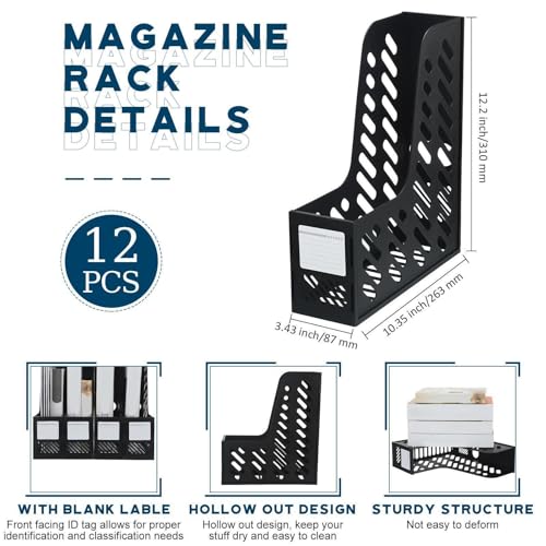 Glenmal 12 Pack Magazine Organizers Binder Organizer for Desk Plastic Vertical File Holder Magazine Racks Desk Accessories for Office, Home, or School (Black)
