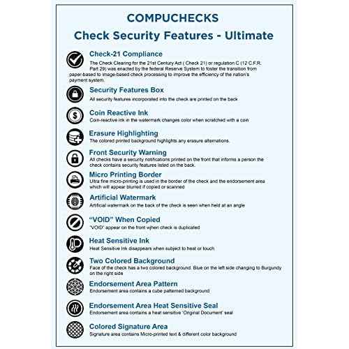 500 Blank Check Stock - Check on Top Art Deco- Paper Weight # 70"High Security" Check Paper Dark Blue Art Deco