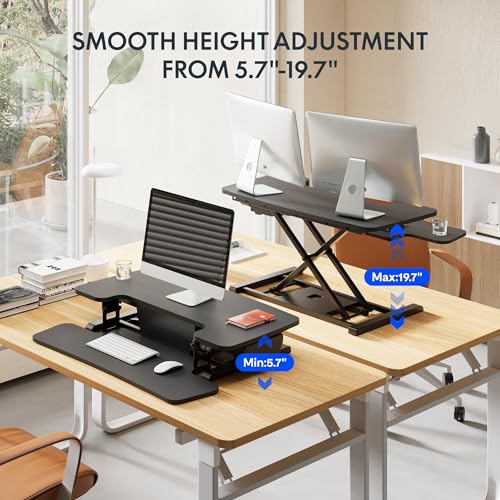 FLEXISPOT 35-Inch Black Electric Standing Desk Converter with Large Workstation
