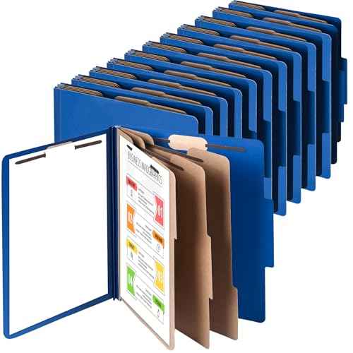 Cesil Pressboard Classification File Folders, 12pcs 3 Dividers Blue File Folders Letter Size with 2 Prongs Fastener, Heavy Duty Office File Organizer for Teacher School Medical Employee File Folers