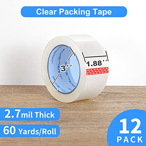 JARLINK 12 Rolls Clear Heavy Duty Packing Tape 2.7mil, 60 Yards Each