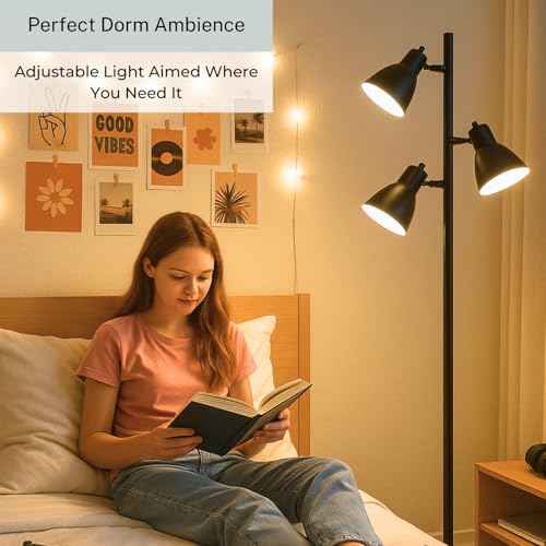 LIGHTACCENTS Black Tree Floor Lamp with 3 Adjustable Lights ? Modern Standing Lamp, Adjustable Black Lamp Shades, Pole Light for Living Room, Bedroom, and Office