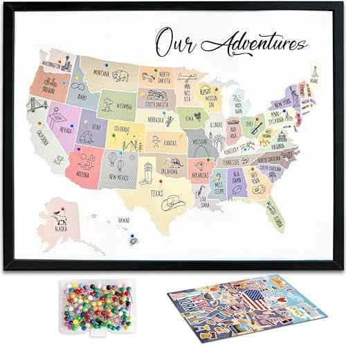flinelife Usa Travel Map With Pins, 12X10, Our Adventures Travel Pin Board, 50 States Map, Perfect For Couples Gift