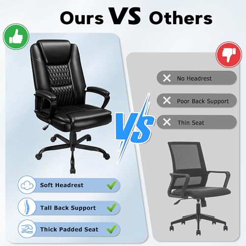 VENDORZ Black Executive Office Chair - High Back Ergonomic Desk Chair with Lumbar Support, Adjustable Big & Tall Computer Chair, 360° Swivel