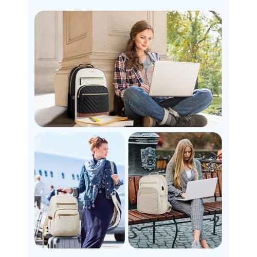 BOSTANTEN 15.6 Inch Laptop Backpack for Women- College Teacher Computer Bag Travel Backpack Purse, Beige