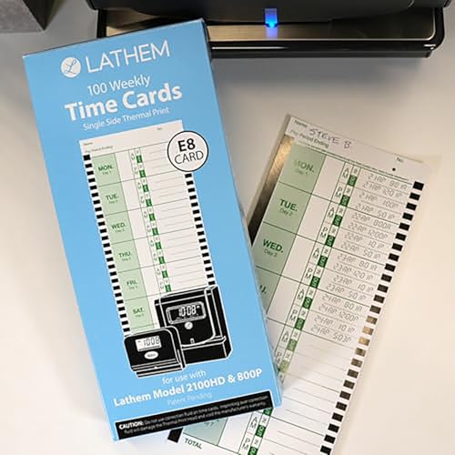 Lathem Weekly Employee Time Card Pack 8 1/2 x 3 3/4 Inches, 100 Count - Durable Thermal Timecards for Time Clocks