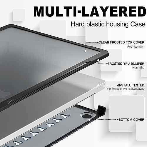 Batianda Ultimate Protection Case for New MacBook Pro 16 inch 2024 M4 2023 2021 Release M3 M2 M1 Pro/Max Chip Model A2991/A3403 Matte Carbon Fiber Edges Shockproof with Keyboard Cover Protector,Black