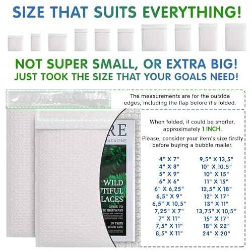 White Poly Bubble Mailers Self Seal, 9.5 x 13.5 Inch. Pack of 50 Bubble Packaging Envelopes for Shipping. Durable Padded Envelopes Waterproof. Self Seal Padded Mailers. Shipping Packages