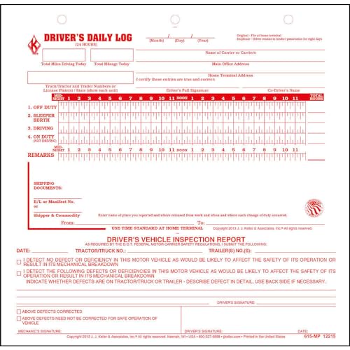 J. J. Keller Mid-Size Driver Daily Log with DVIR – 5 Pack, 2-Ply Carbonless 8.5 x 8.25