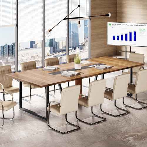 Little Tree 8FT Conference Table for 10 People, Large Meeting Table, Modern Conference Room Table with Cable Management, Training Table with Strong Metal Legs for Office, Brown