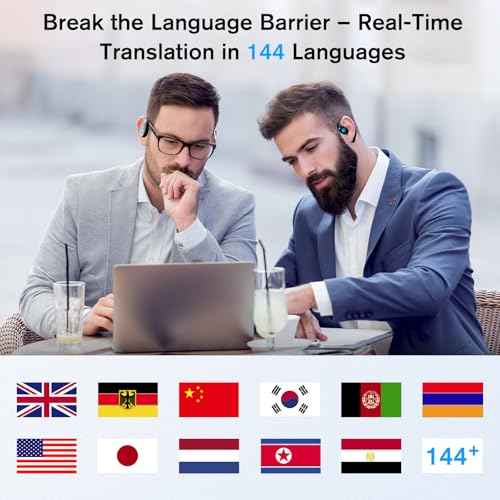 AI Translation Earbuds Real-Time, 3-in-1 Translator Earbuds 144 Languages & Accents, Open Ear Wireless Bluetooth 5.3 Headphones with 4 Modes, No Subscription, for iOS Android Travel Business, Black