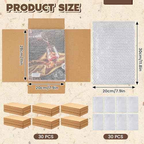 30 Pack Corrugated Comic Book Mailers 7.8 x 11 x 1.2 Inch with 30 Bubble Bags, Comic Book Shipping Box Easy Fold Cardboard Photo Box for Mailing Packaging, Height Adjustable