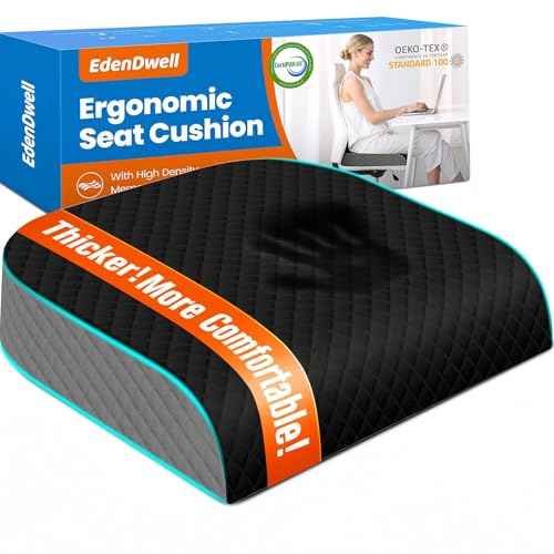 Seat Cushion, Memory Foam Chair Pad, Non-Slip Cushion for Office, Home, Car, Large Desk Chair Cushion, Washable Cover & Handle, Large, Black