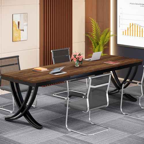 Tribesigns 6.5FT Conference Table for 6-8 People, 78 inch Long Rectangular Seminar Table with Strong Metal Frame, Business Furniture Boardroom Desk for Office Meeting Conference Room (1, Brown)