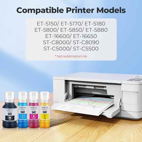 542 Ink Refill Bottles ET-5150 ET-5170 ET-5850 ET-5800 ET-16650 Replacement for 542 Ink Refill Bottles Work with ET-5150 ET-5170 ET-5180 ET-5800 ET-5850 ET-5880 ET-16600 ET-16650 Printer