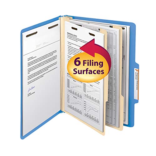 Smead Classification File Folder, 2 Dividers, 2" Expansion, 2/5-Cut Tab, Letter Size, Blue, 10 per Box (14001)