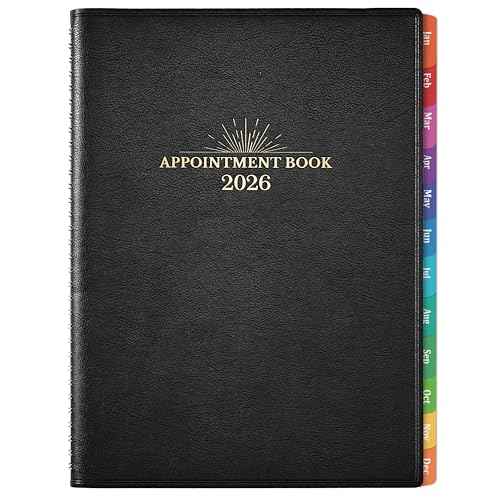 2026 Appointment Book & Planner - 2026 Daily Hourly Planner, 8.5" x 11", Jan 2026 - Dec 2026, 2026 Weekly Appointment Book, Planners with Colorful Tabs, Leather Cover, 15-Minute Interval - Black
