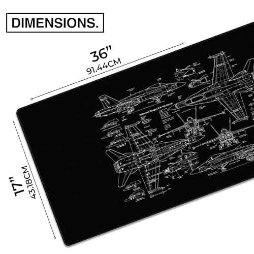 MPCO. Blueprints Large Gaming Desk Pad - 36" x 17" Aeroglyde Fabric 18A Hornets ? Black Desk Mats - Non-Slip, Washable, Smooth Glide for Precision Gaming & Work