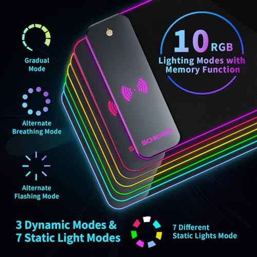RGB Gaming Mouse Pad with Wireless Charging 15W, Large Desk Mat 800x300x4mm, 10 Light Modes Keyboard Pad with Non-Slip Rubber Base, Waterproof Mousepad for Gaming PC MacBook Laptop