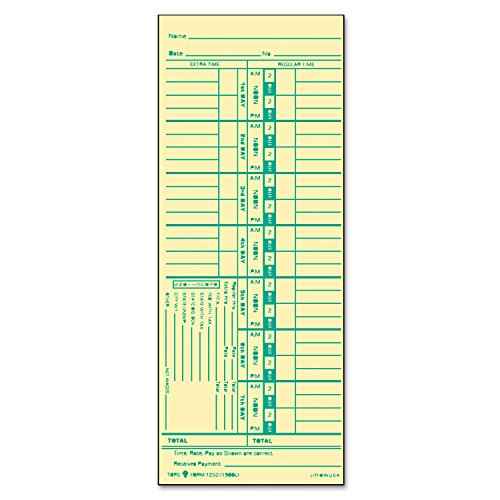 Tops Time Cards , Weekly, 1-Sided, Numbered Days, 3-1/2" x 9", Manila, Green Print, 500-Count (1252)