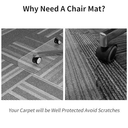 WASJOYE 36" x 55" Office Chair Mat for Carpet, Transparent Chair Mat with Non-Slip Rivets for Computer Chair and Office Chair