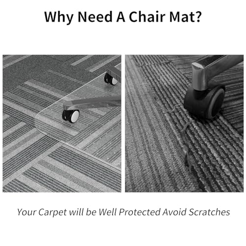 WASJOYE 48" x 60" Office Chair Mat for Carpet, Transparent Chair Mat with Non-Slip Rivets Carpet Protection for Computer Chair and Office Chair