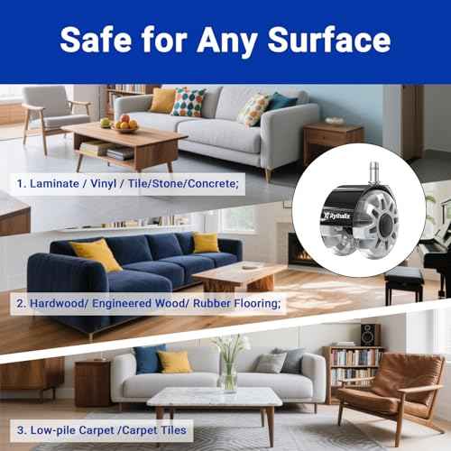 3" Office Chair Wheels Set of 5 - Desk Chair Caster Wheels, Smooth & Quiet, Universal Fit for Most Office/Desk/Gaming Chairs, Safe on Carpets & Hardwood Floors