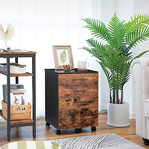 HOOBRO 3-Drawer File Cabinet - Under-Desk Wood Office Storage, A4/Letter, Rustic Brown & Black BF02WJ01G1