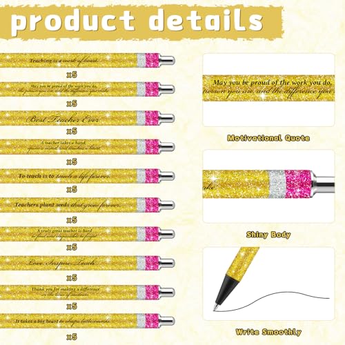 ReliThick 50 Sets Christmas Teachers Notebook Pens Bulk Teacher Appreciation Gift Inspirational Notebook Journal Glitter Ballpoint Pens with Organza Bag for Woman Coworker Staff Office