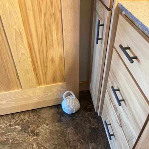 2 PCS Rope Knot Cotton Door Stop, Cream White Nautical Rope Ball Door Stopper, Heavy Knot Ball Door Stop for Bedroom Living Room Doors