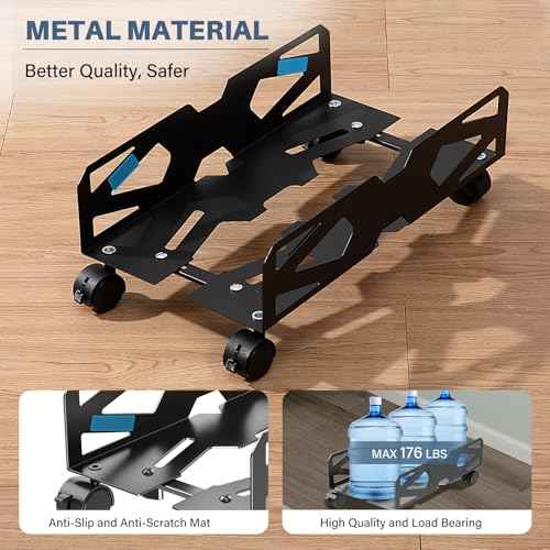 Adjustable Computer Tower Stand, Ventilated PC Tower Stand with 4 Caster Wheels,Mobile Under Desk CPU Holder, PC Cart, Computer Riser for Most Gamers and Students
